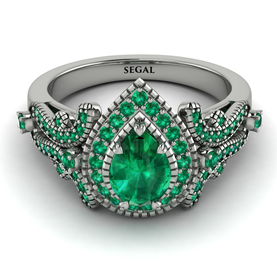 Milgrain Pear Cut Emerald Ring - Lisa No. 21