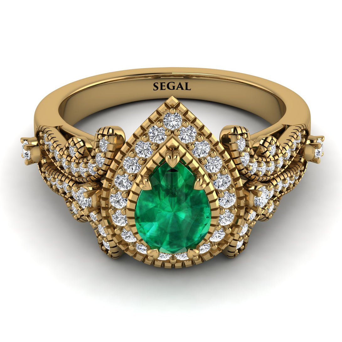 Milgrain Pear Cut Emerald Ring - Lisa No. 4