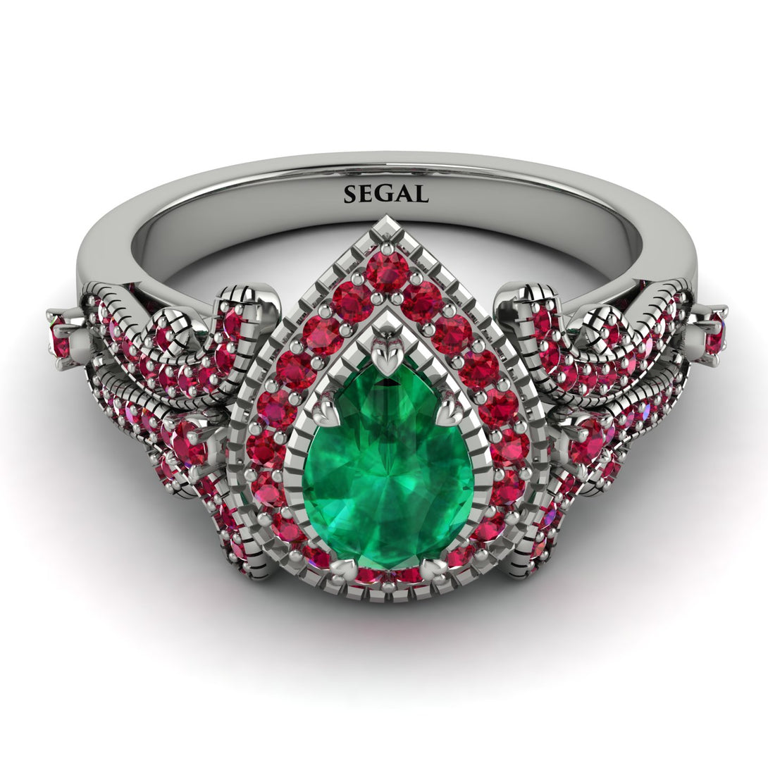 Milgrain Pear Cut Emerald Ring - Lisa No. 51