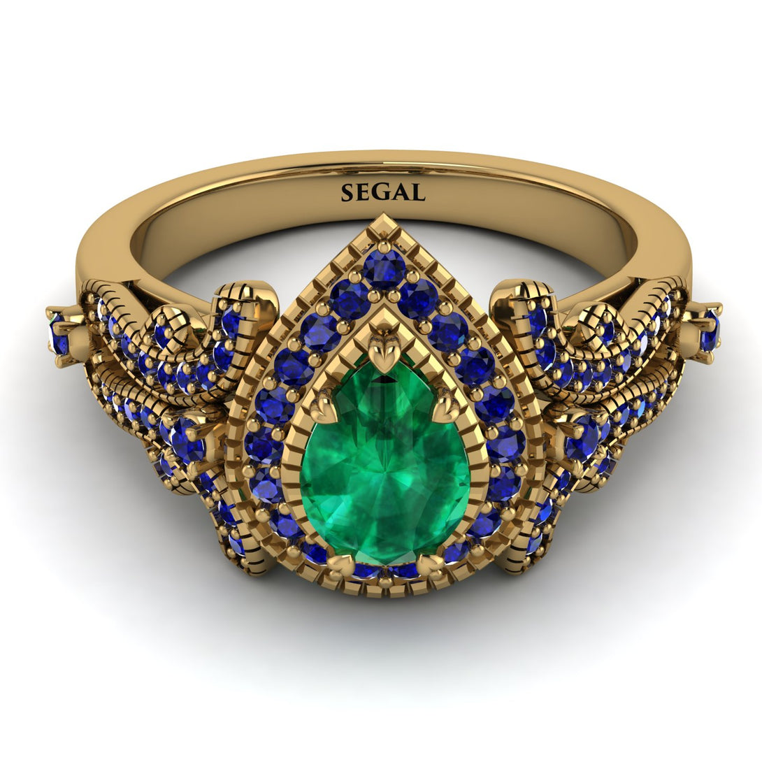 Milgrain Pear Cut Emerald Ring - Lisa No. 64