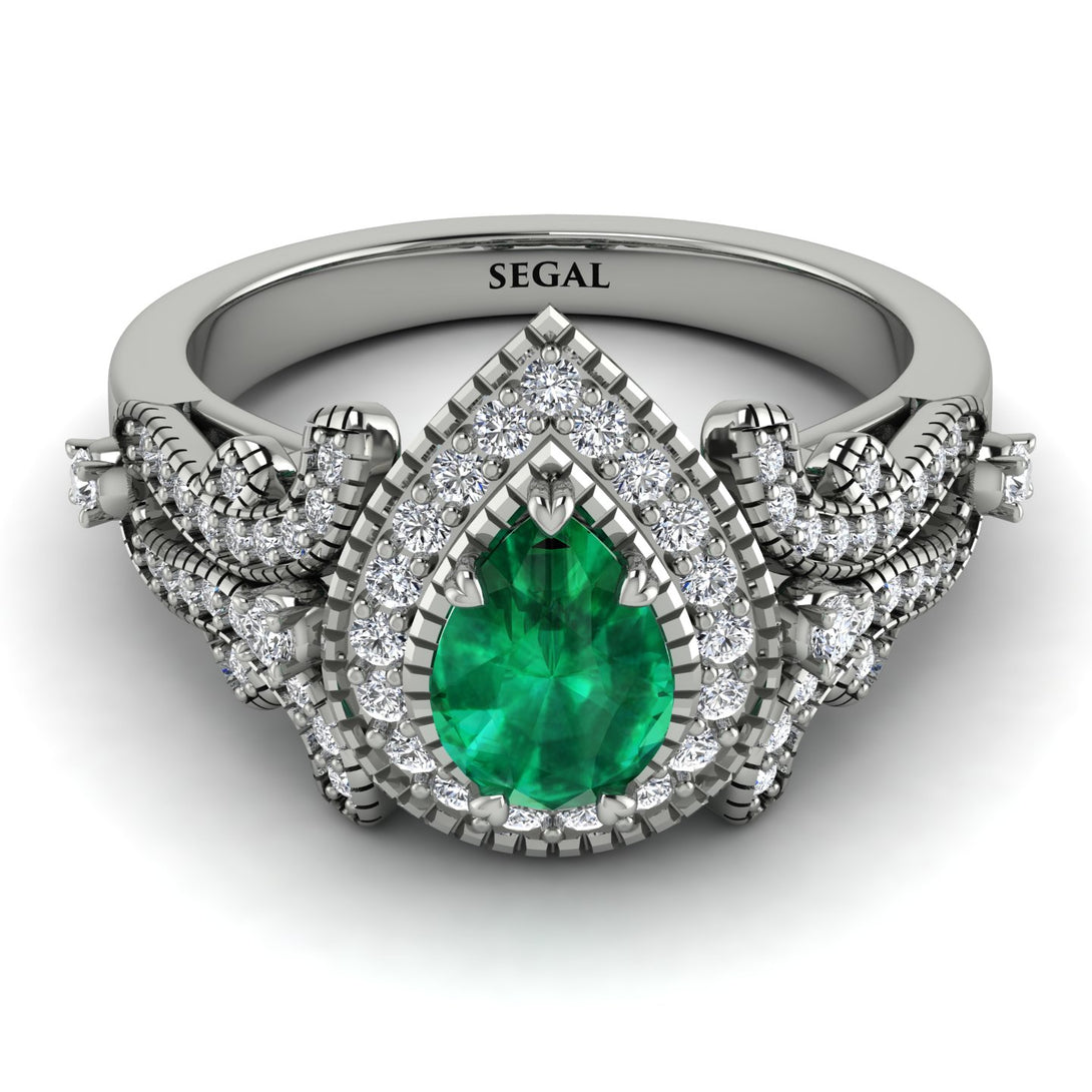 Milgrain Pear Cut Emerald Ring - Lisa No. 6