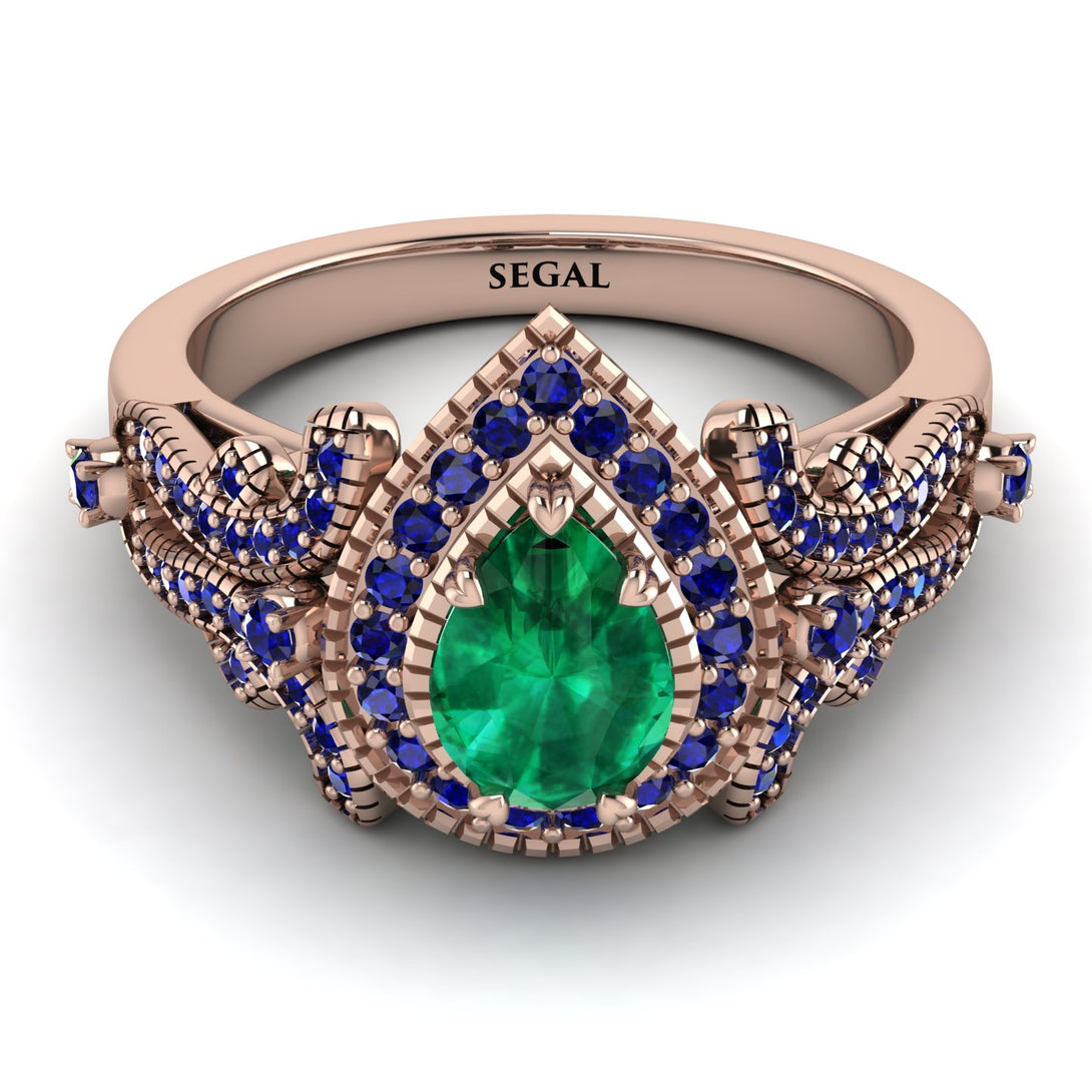 Milgrain Pear Cut Emerald Ring - Lisa No. 65