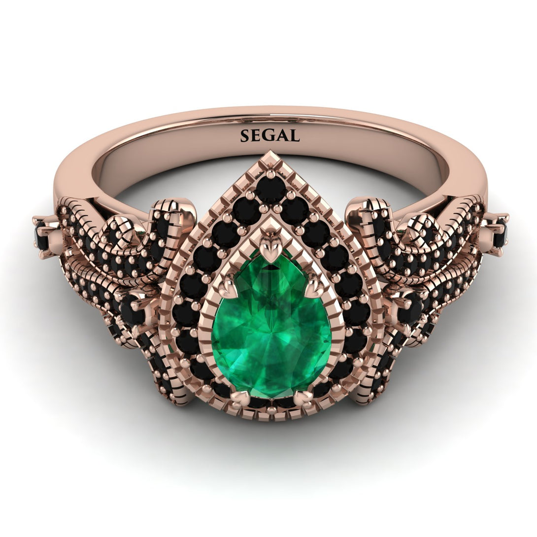 Milgrain Pear Cut Emerald Ring - Lisa No. 35