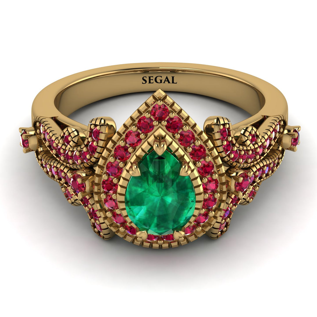 Milgrain Pear Cut Emerald Ring - Lisa No. 49