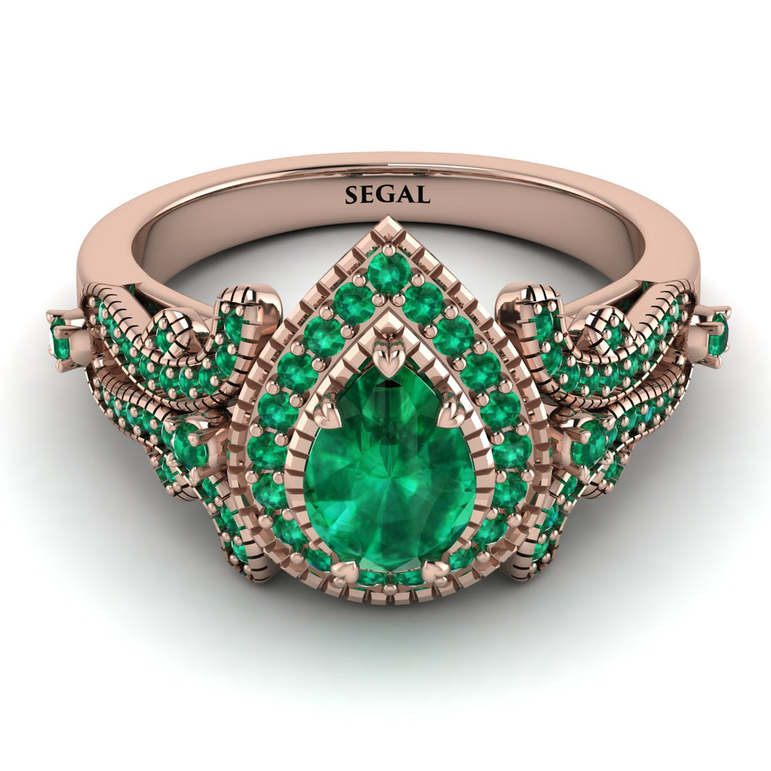 Milgrain Pear Cut Emerald Ring - Lisa No. 20