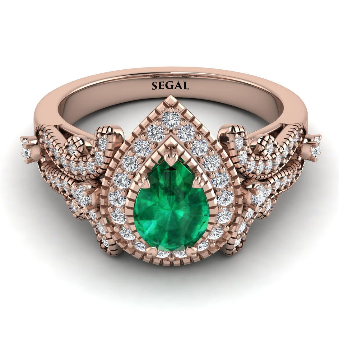 Milgrain Pear Cut Emerald Ring - Lisa No. 5