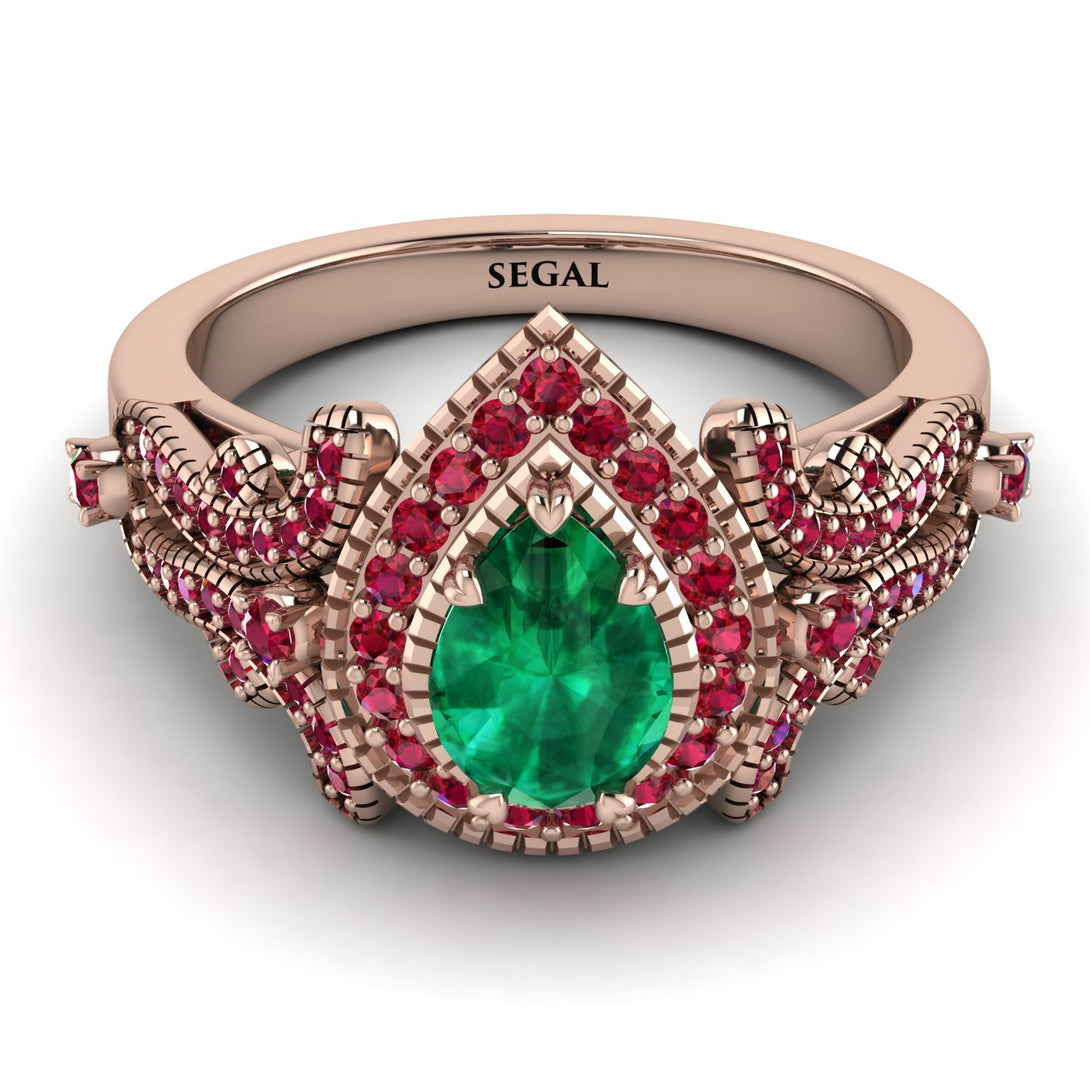 Milgrain Pear Cut Emerald Ring - Lisa No. 50