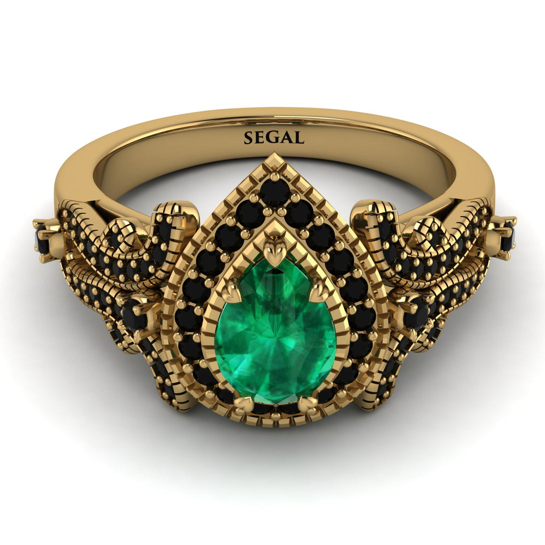 Milgrain Pear Cut Emerald Ring - Lisa No. 34