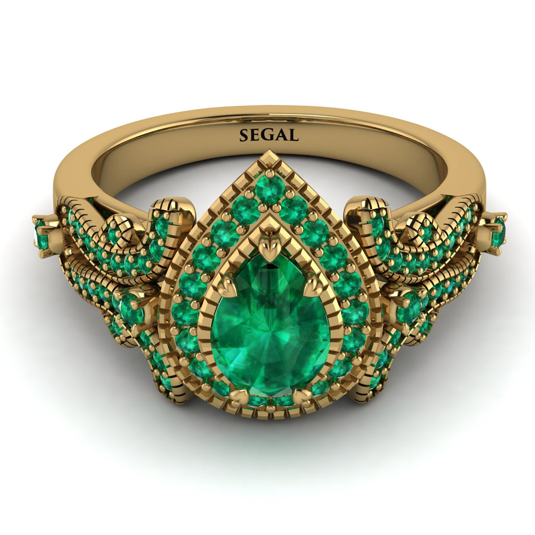 Milgrain Pear Cut Emerald Ring - Lisa No. 19