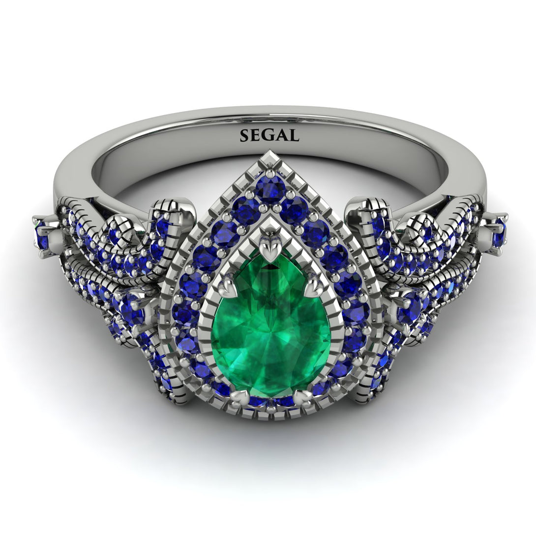 Milgrain Pear Cut Emerald Ring - Lisa No. 66