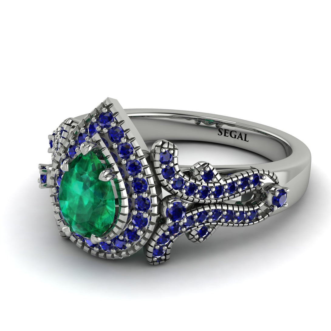 Milgrain Pear Cut Emerald Ring - Lisa No. 66