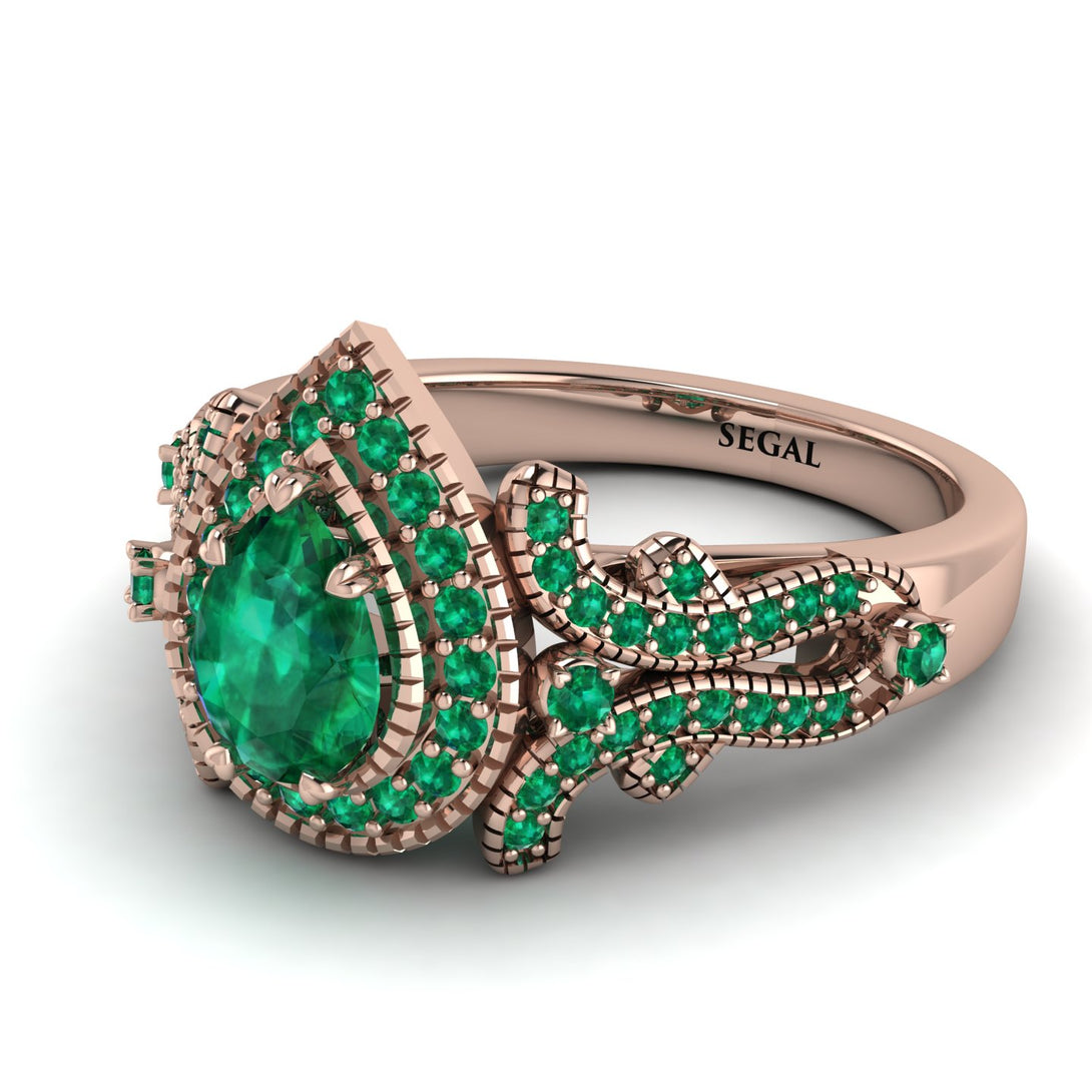 Milgrain Pear Cut Emerald Ring - Lisa No. 20