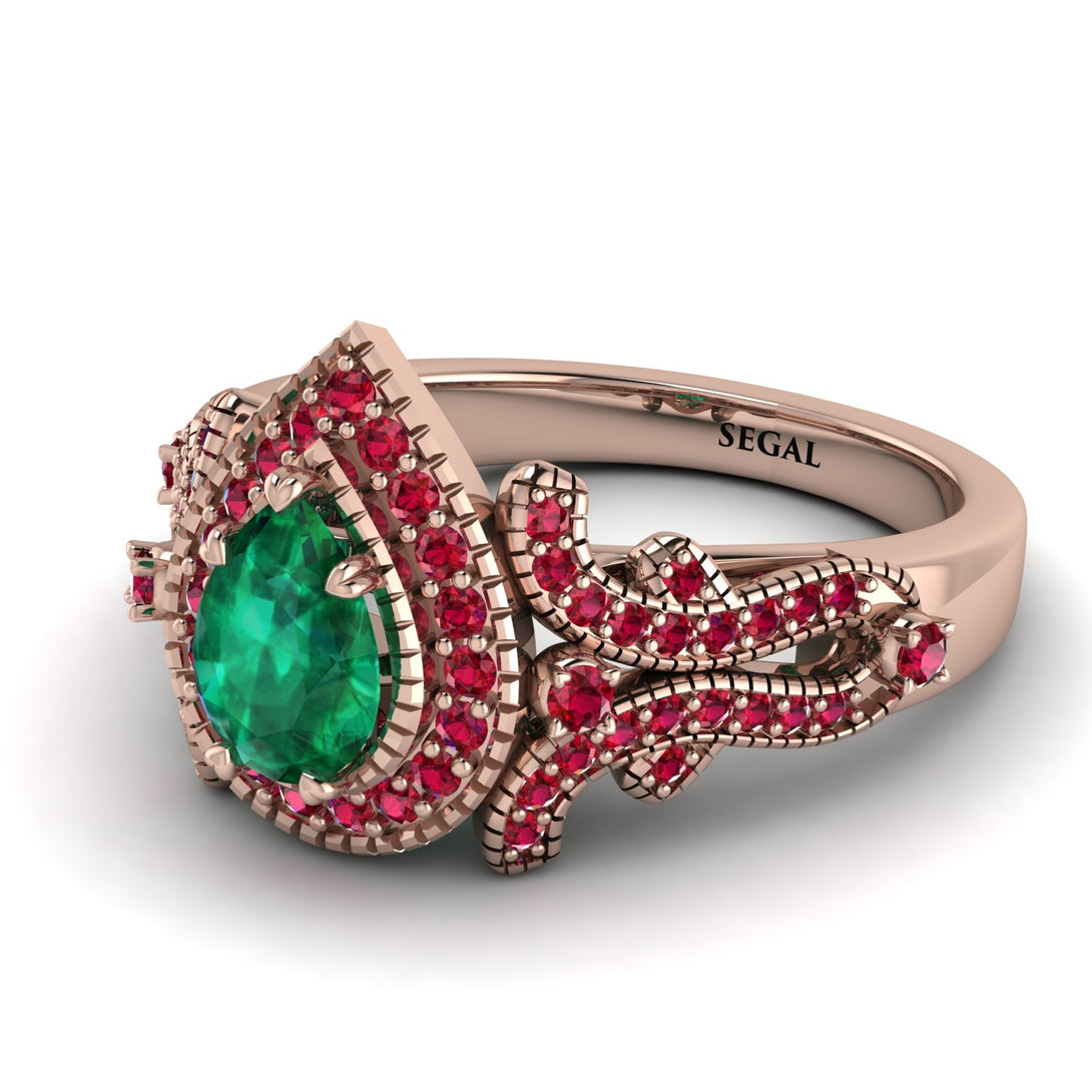 Milgrain Pear Cut Emerald Ring - Lisa No. 50