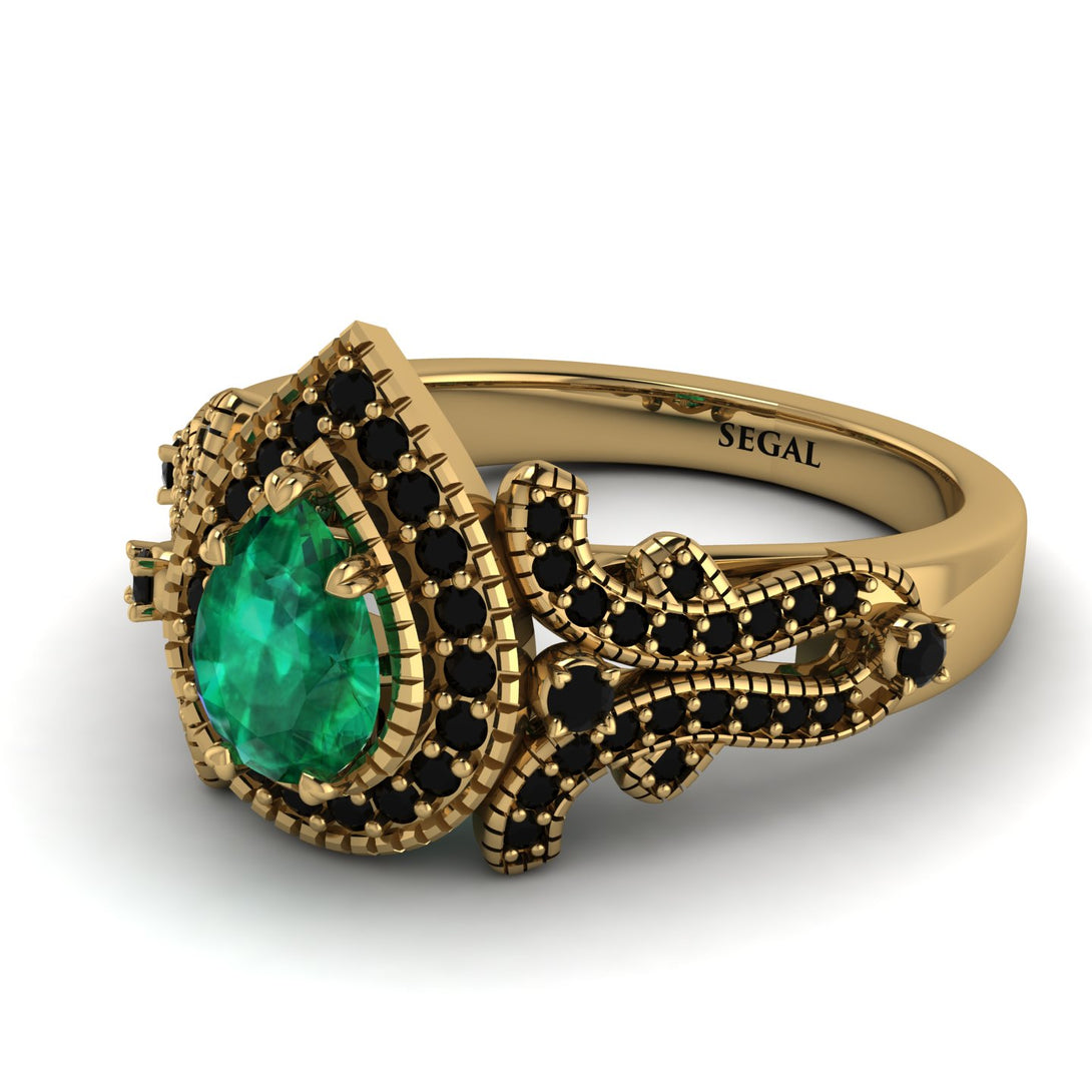 Milgrain Pear Cut Emerald Ring - Lisa No. 34