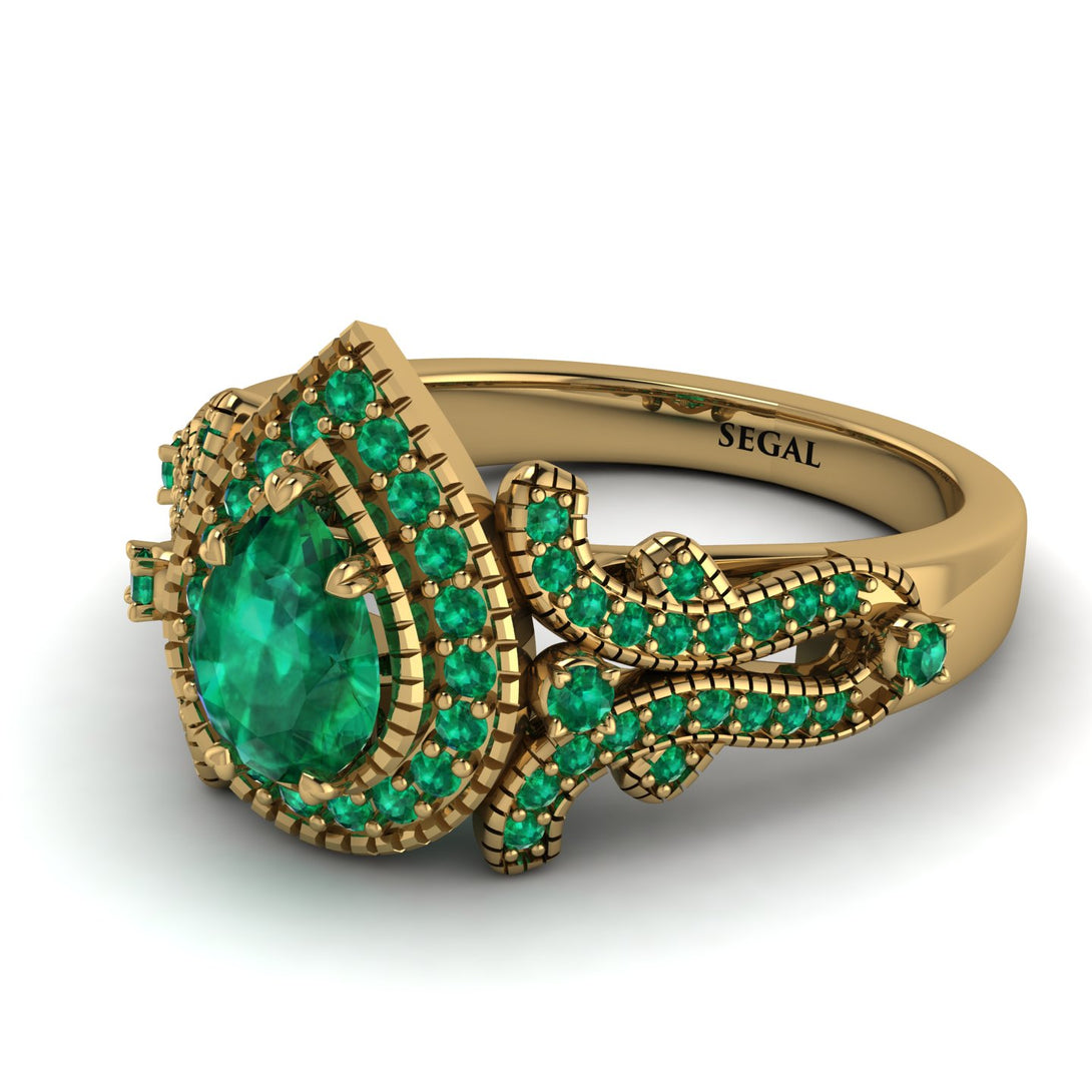 Milgrain Pear Cut Emerald Ring - Lisa No. 19