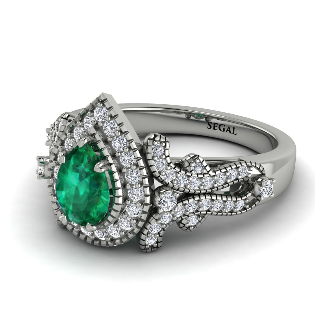 Milgrain Pear Cut Emerald Ring - Lisa No. 6
