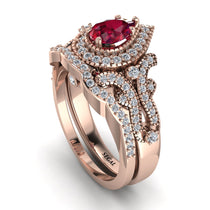Milgrain Pear Cut Ruby Bridal Set - Lisa No. 11 image 1
