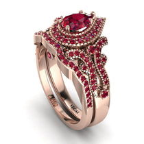 Milgrain Pear Cut Ruby Bridal Set - Lisa No. 56 image 1
