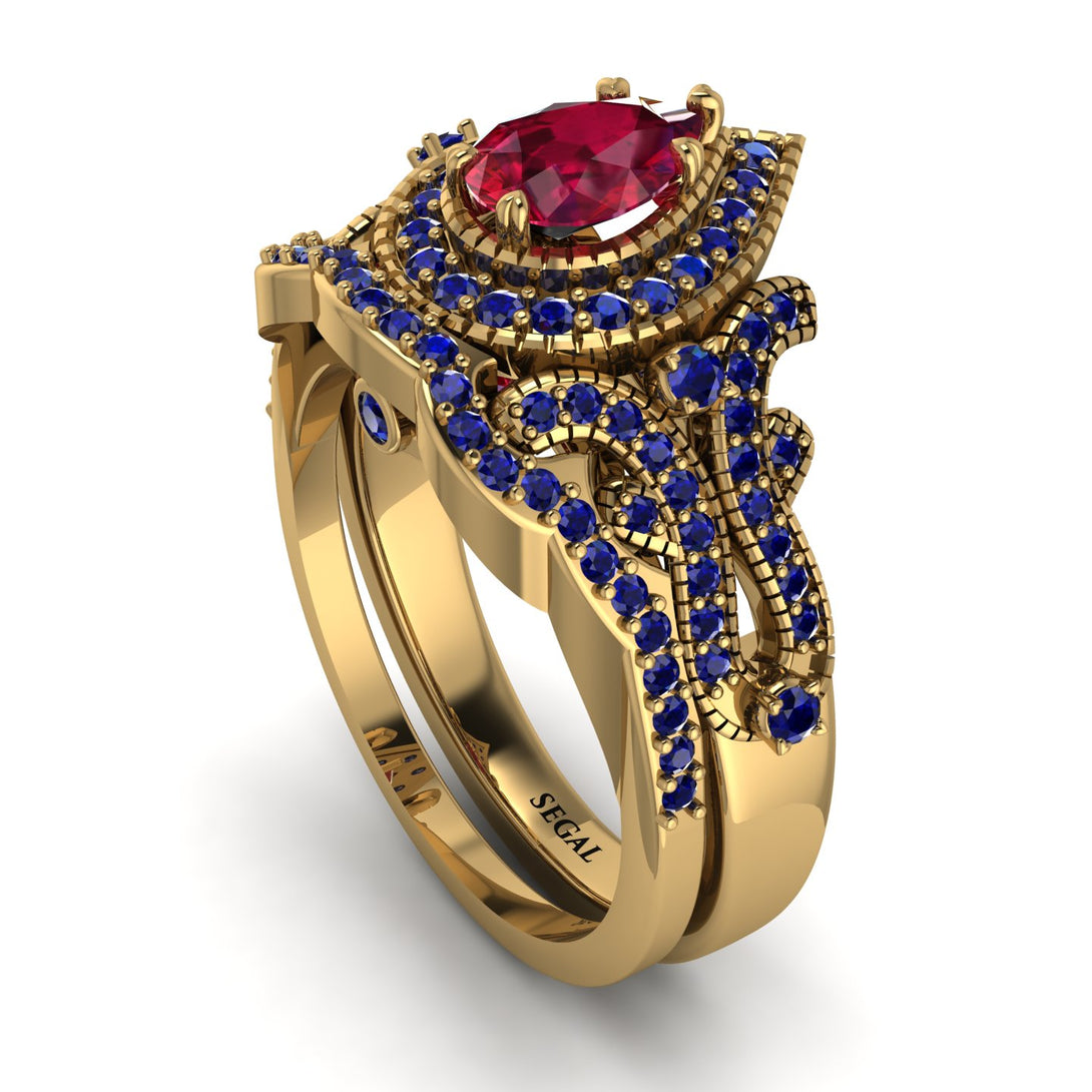 Milgrain Pear Cut Ruby Bridal Set - Lisa No. 70
