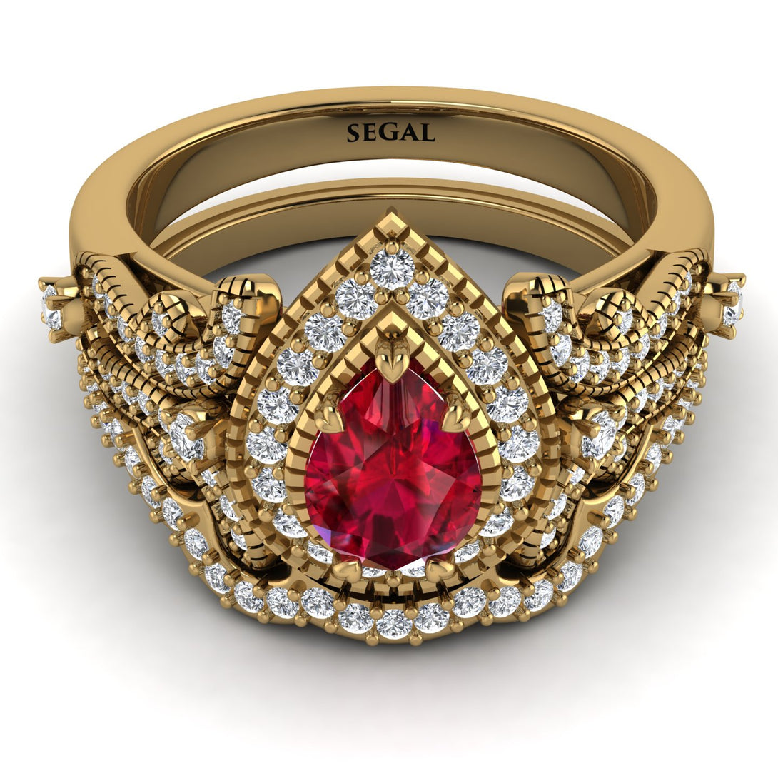 Milgrain Pear Cut Ruby Bridal Set - Lisa No. 10