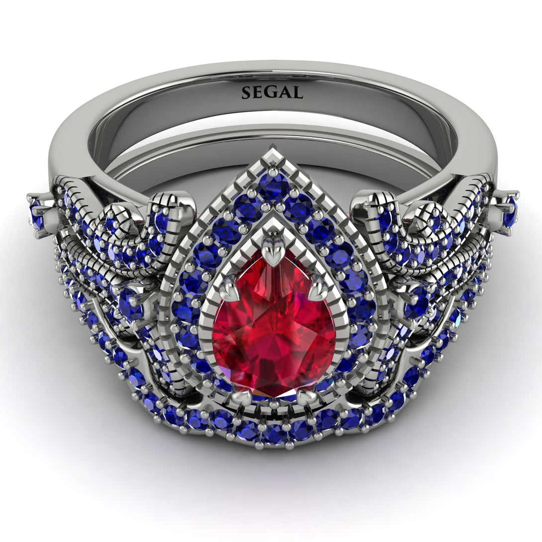 Milgrain Pear Cut Ruby Bridal Set - Lisa No. 72