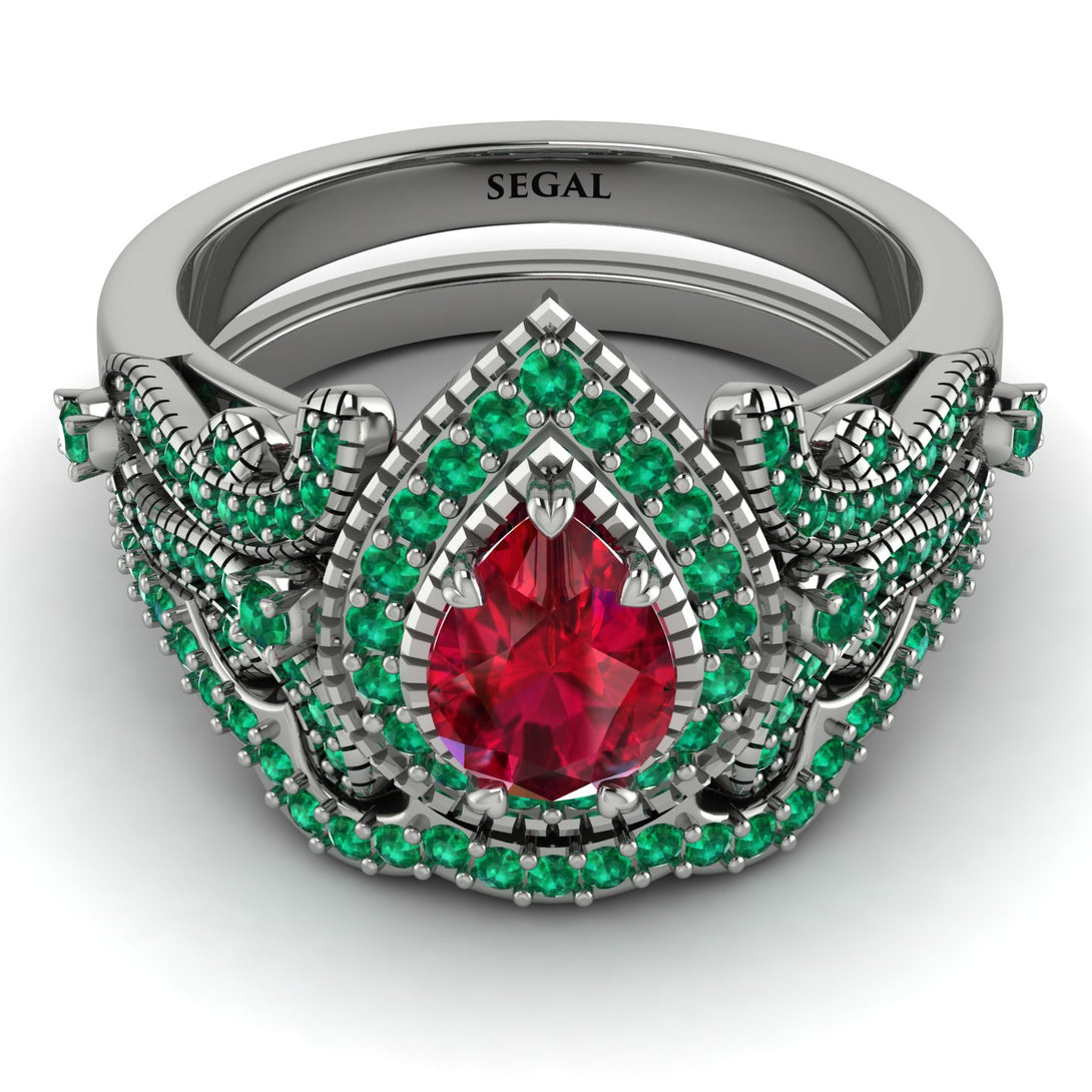 Milgrain Pear Cut Ruby Bridal Set - Lisa No. 27