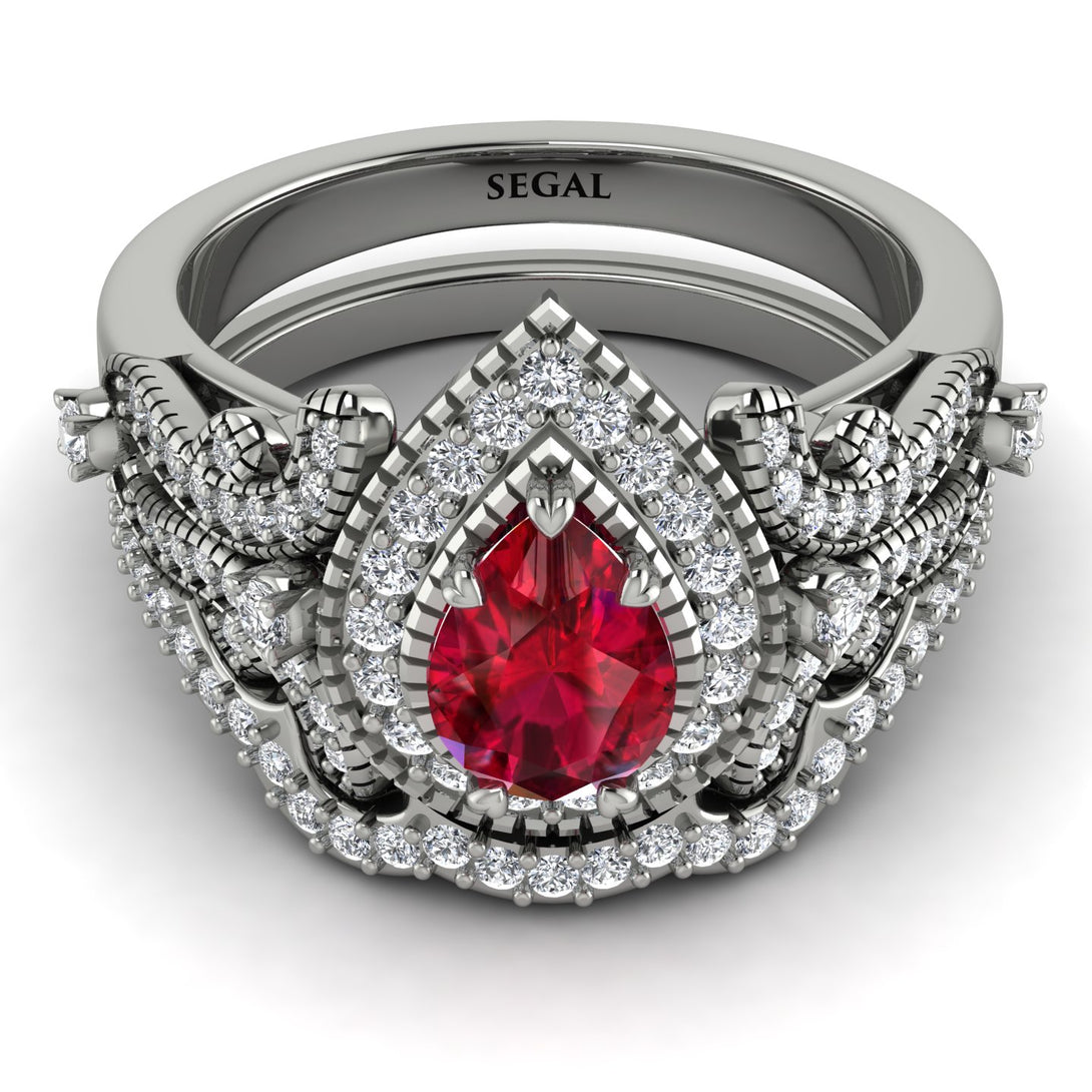 Milgrain Pear Cut Ruby Bridal Set - Lisa No. 12