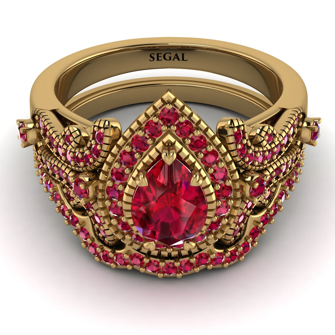 Milgrain Pear Cut Ruby Bridal Set - Lisa No. 55