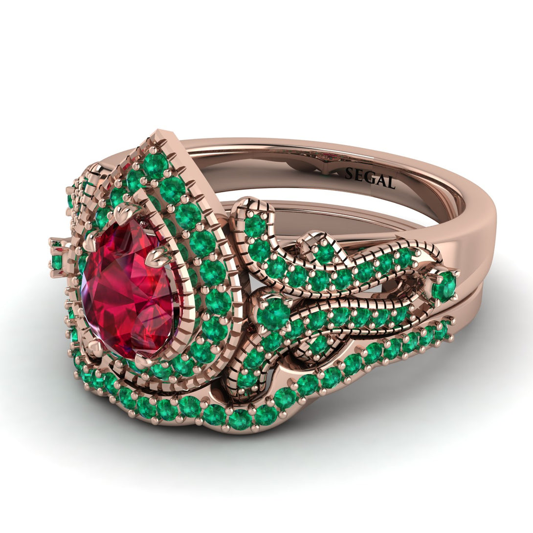 Milgrain Pear Cut Ruby Bridal Set - Lisa No. 26