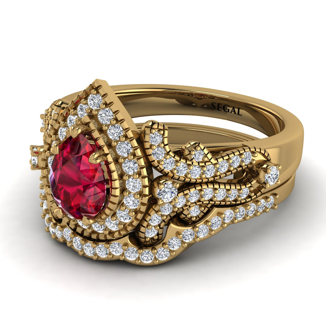 Milgrain Pear Cut Ruby Bridal Set - Lisa No. 10