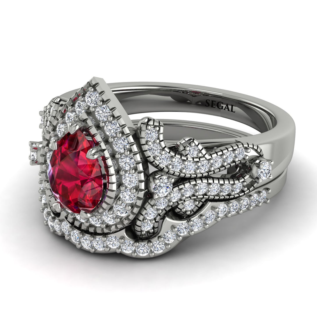 Milgrain Pear Cut Ruby Bridal Set - Lisa No. 12