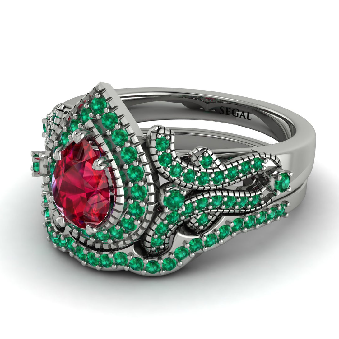 Milgrain Pear Cut Ruby Bridal Set - Lisa No. 27