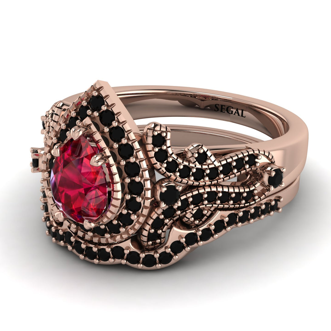Milgrain Pear Cut Ruby Bridal Set - Lisa No. 41
