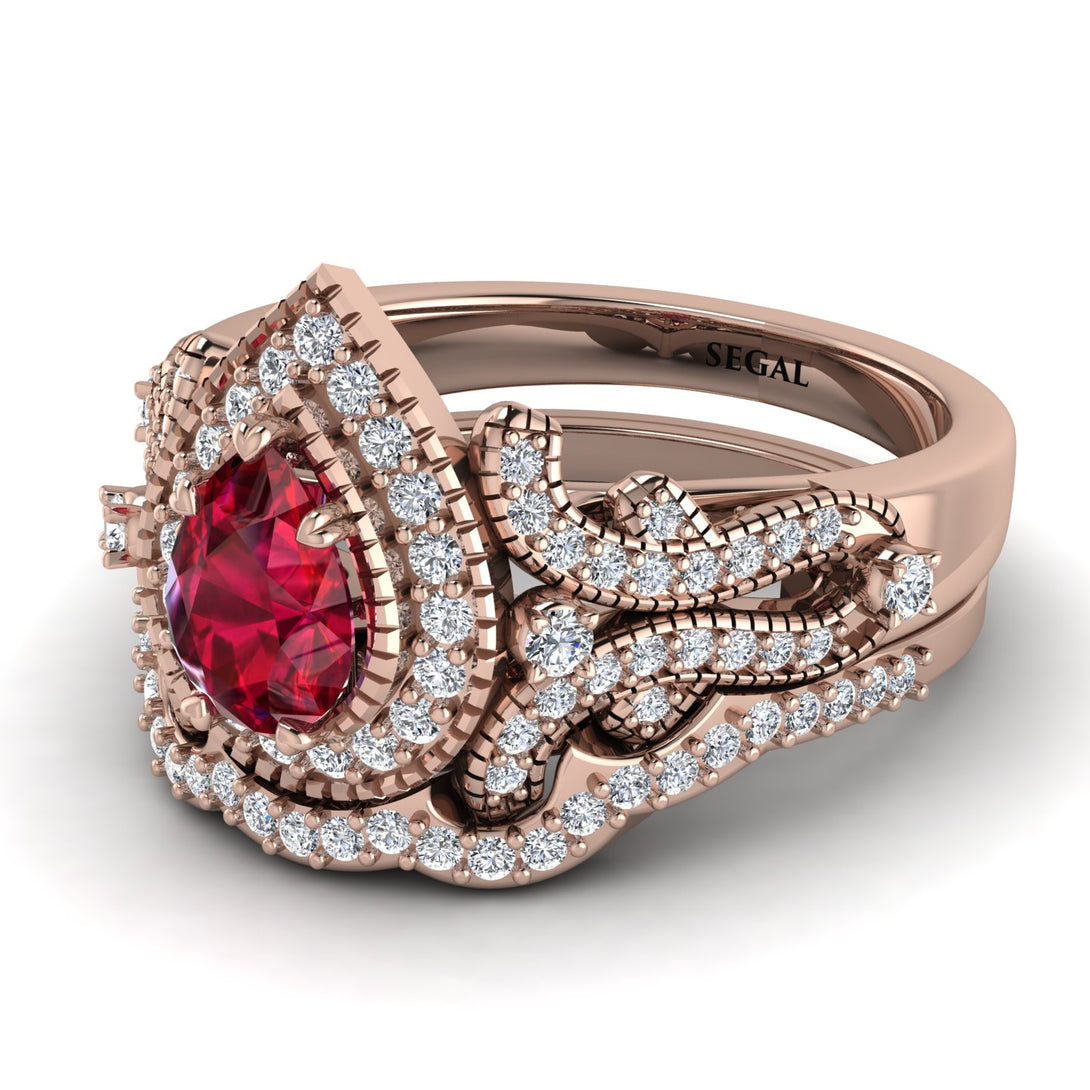 Milgrain Pear Cut Ruby Bridal Set - Lisa No. 11