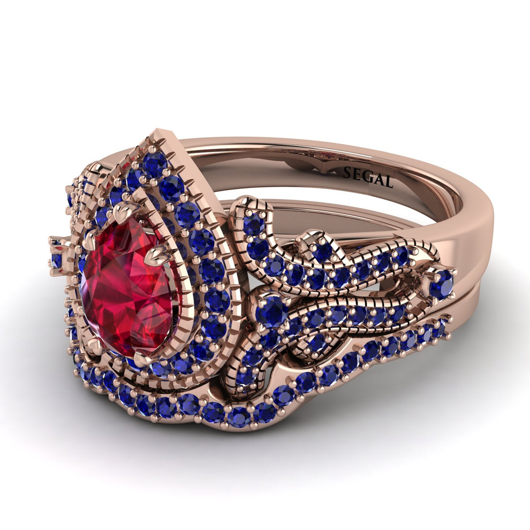Milgrain Pear Cut Ruby Bridal Set - Lisa No. 71