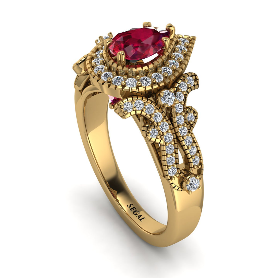 Milgrain Pear Cut Ruby Ring - Lisa No. 10