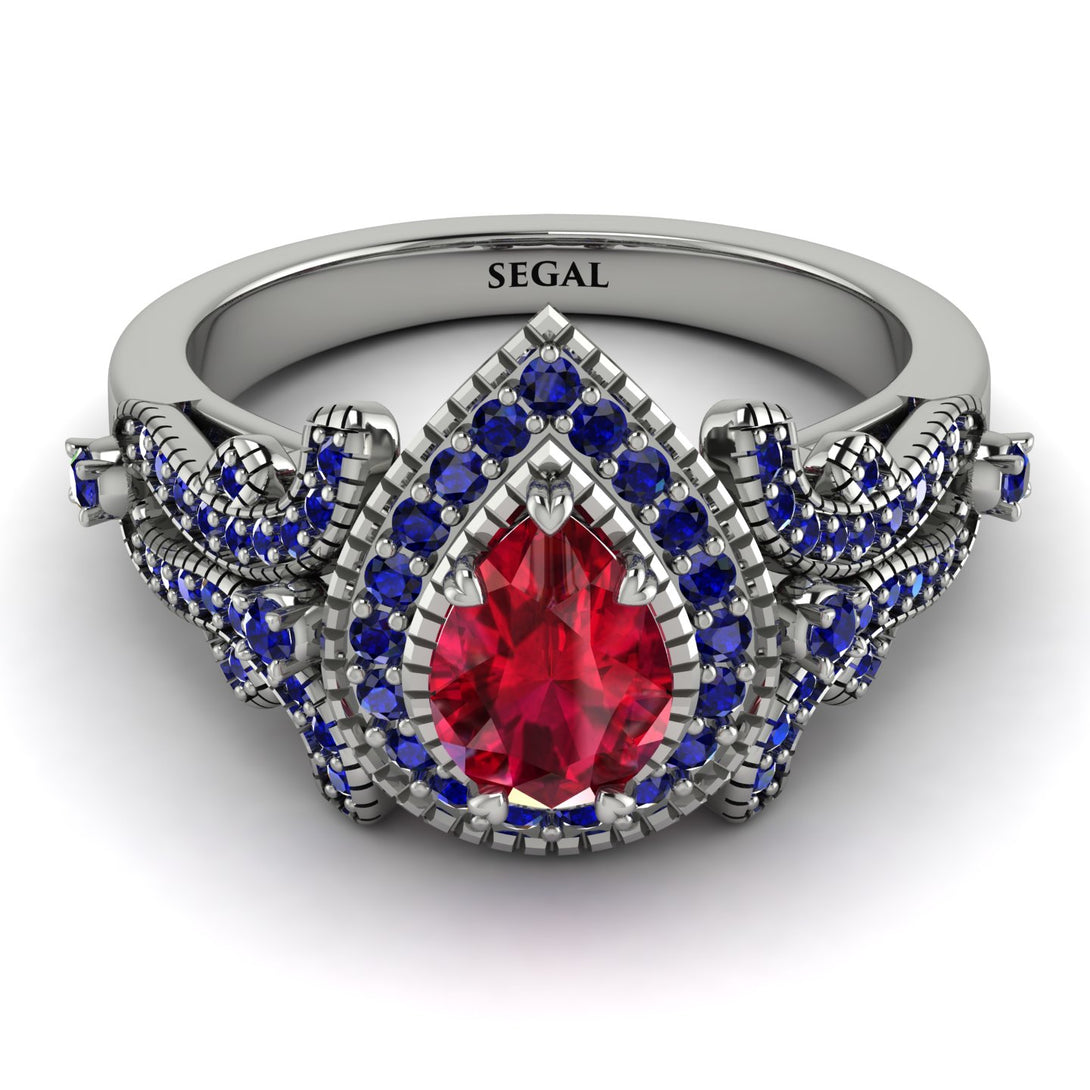 Milgrain Pear Cut Ruby Ring - Lisa No. 72