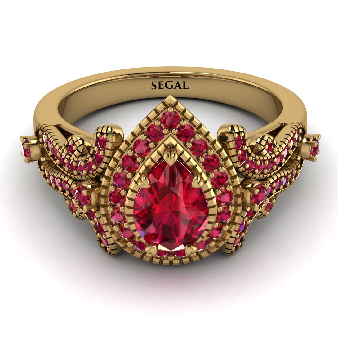 Milgrain Pear Cut Ruby Ring - Lisa No. 55