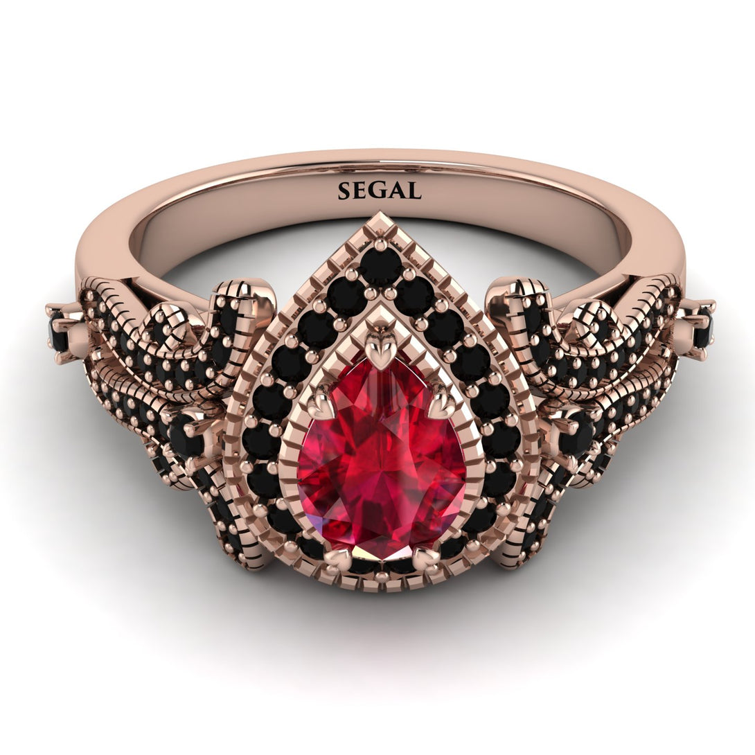 Milgrain Pear Cut Ruby Ring - Lisa No. 41