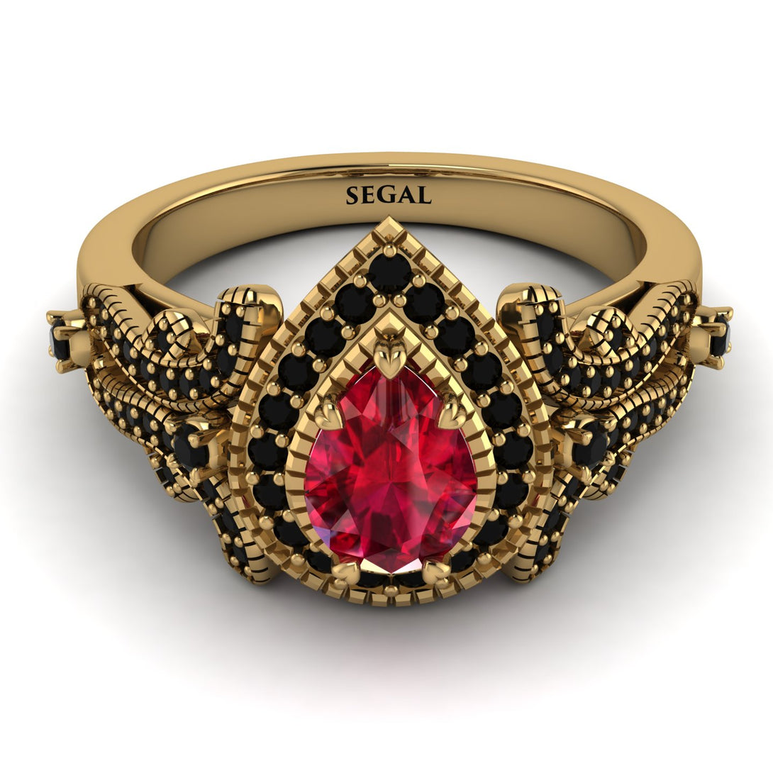 Milgrain Pear Cut Ruby Ring - Lisa No. 40