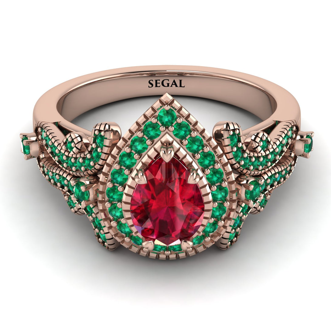 Milgrain Pear Cut Ruby Ring - Lisa No. 26