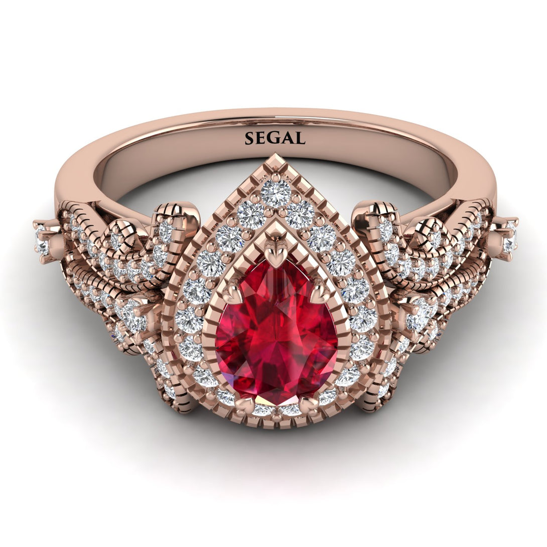 Milgrain Pear Cut Ruby Ring - Lisa No. 11