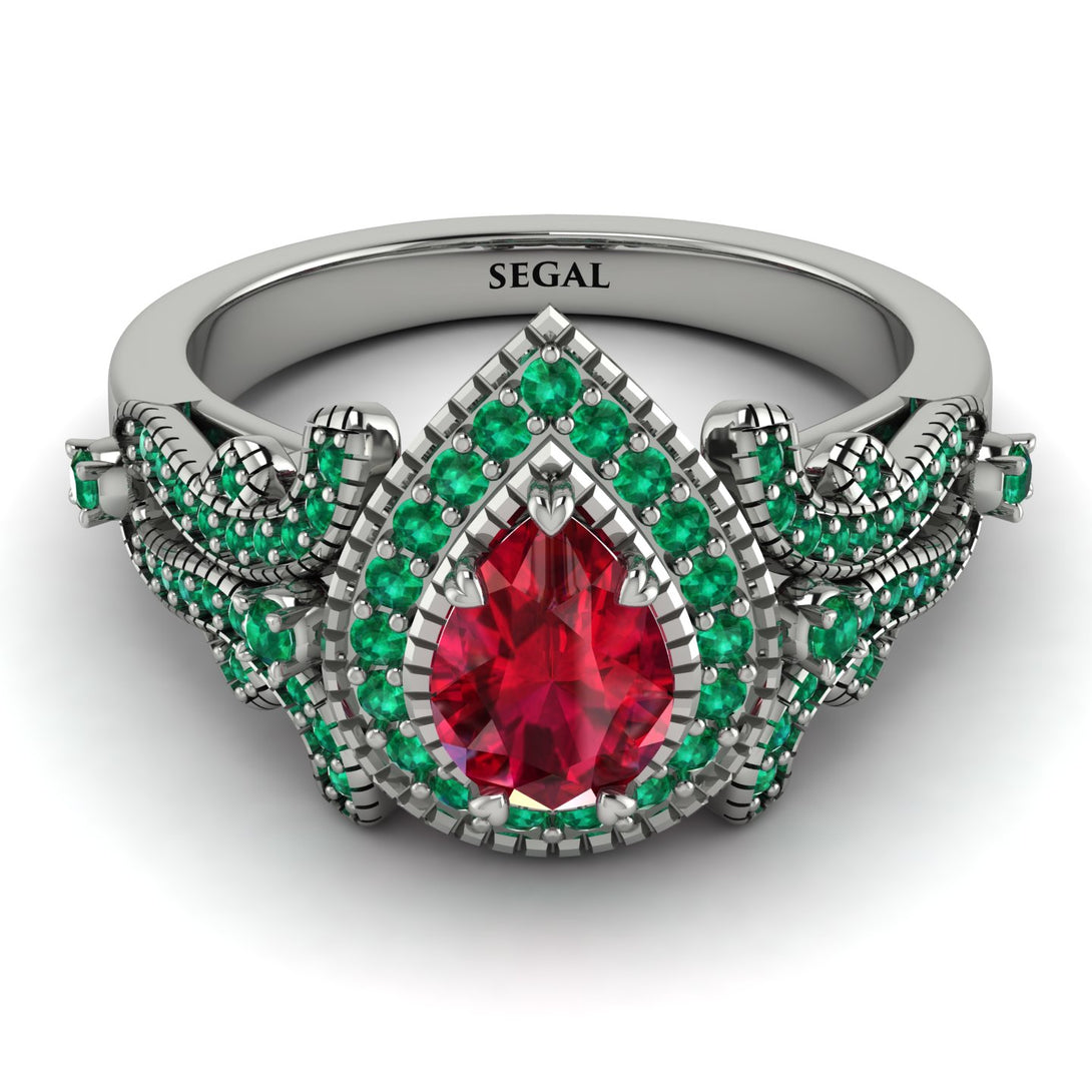 Milgrain Pear Cut Ruby Ring - Lisa No. 27