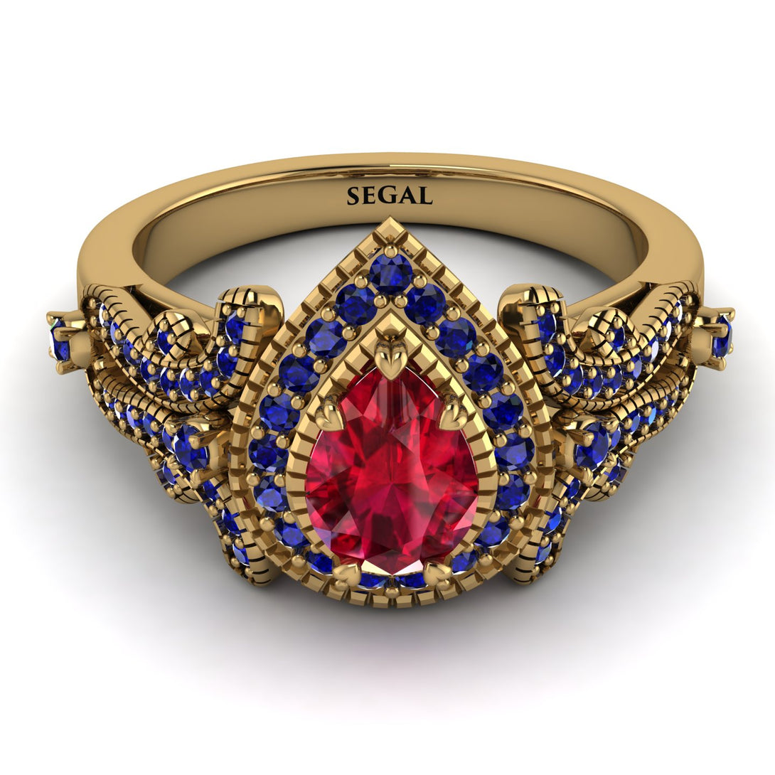 Milgrain Pear Cut Ruby Ring - Lisa No. 70
