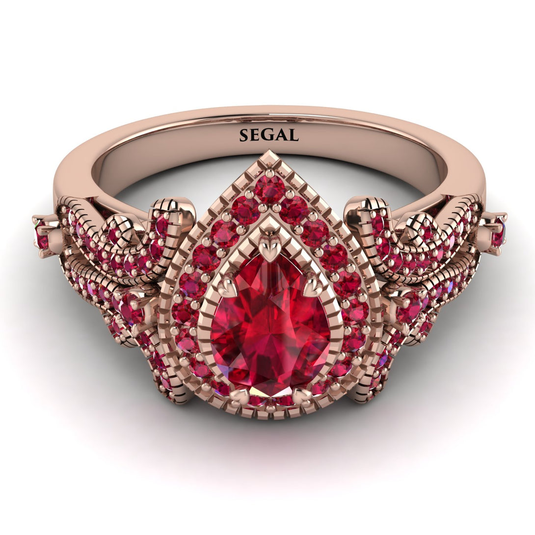 Milgrain Pear Cut Ruby Ring - Lisa No. 56
