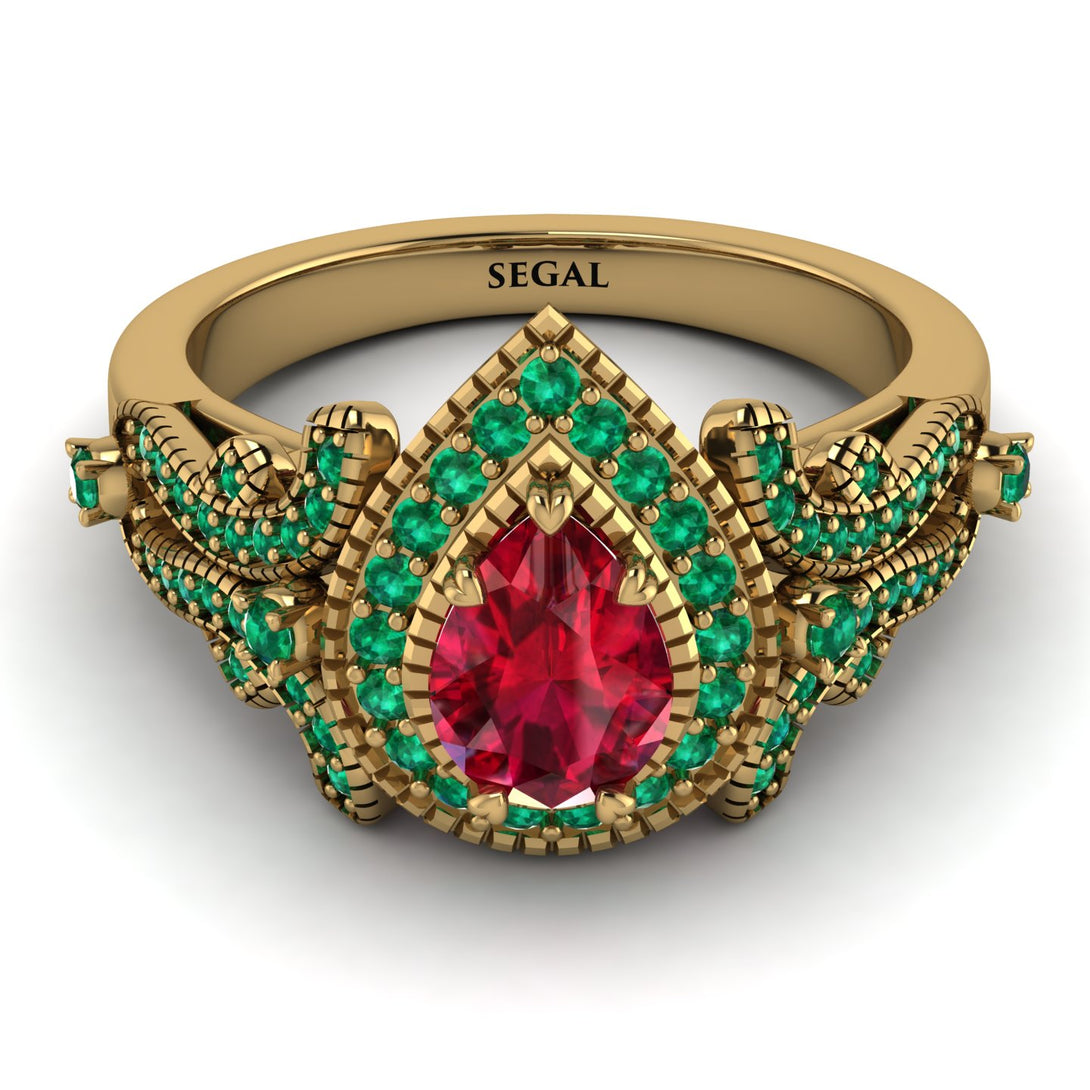 Milgrain Pear Cut Ruby Ring - Lisa No. 25