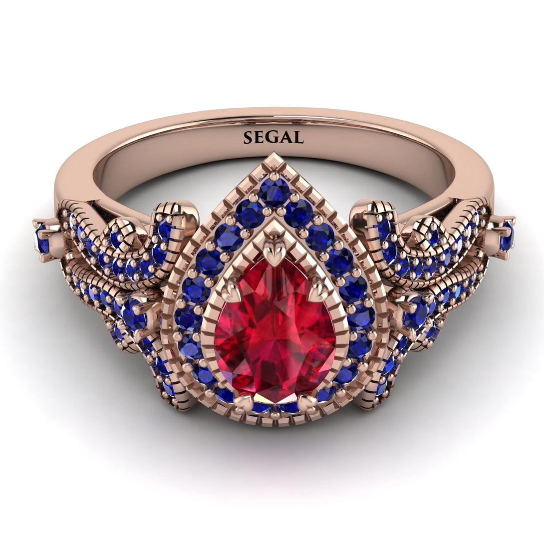 Milgrain Pear Cut Ruby Ring - Lisa No. 71