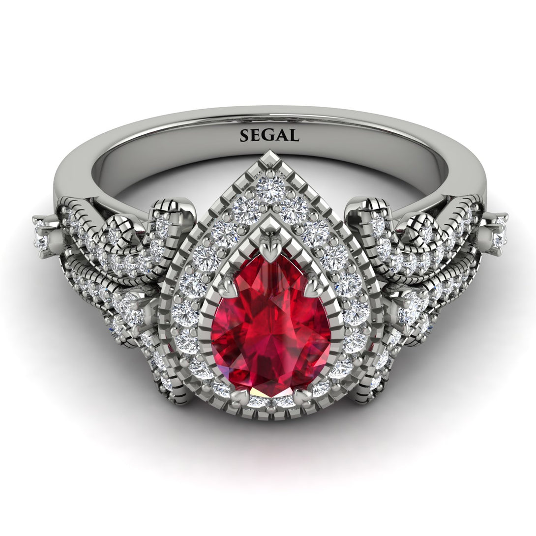 Milgrain Pear Cut Ruby Ring - Lisa No. 12
