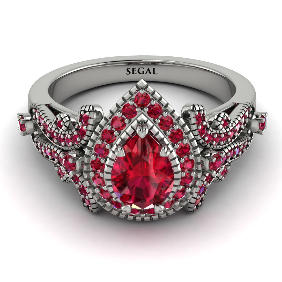 Milgrain Pear Cut Ruby Ring - Lisa No. 57