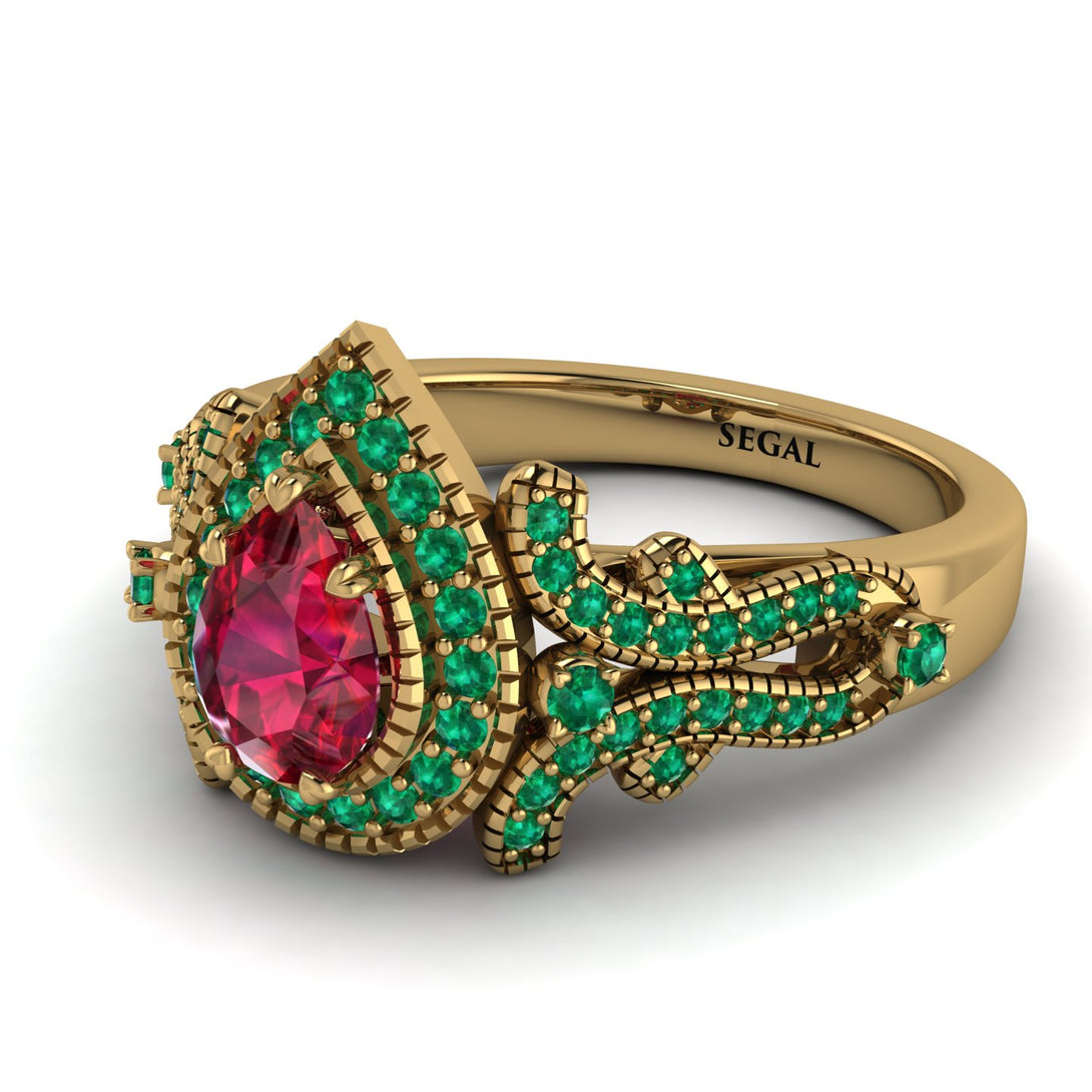Milgrain Pear Cut Ruby Ring - Lisa No. 25
